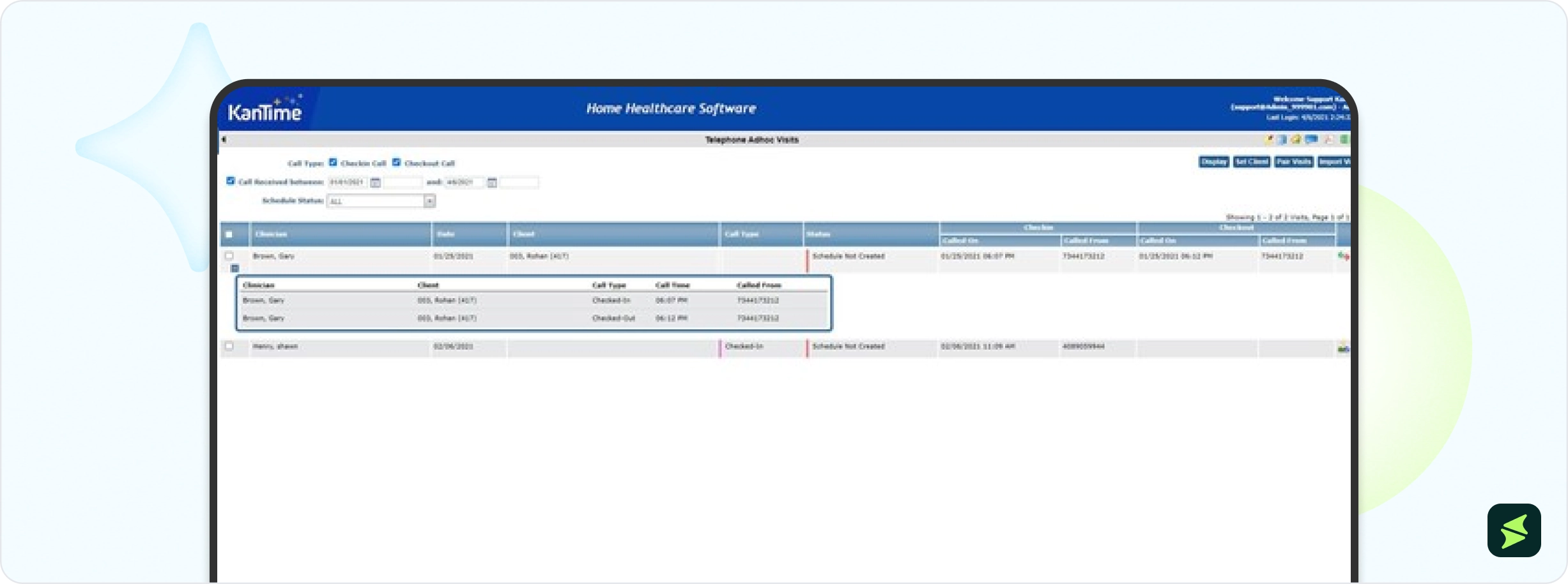 Use ‘Ad-Hoc Visit Tracking’ to allow caregivers to clock in and out for unscheduled visits.webp